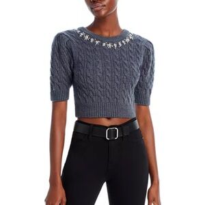 Gray Cable-Knit wool LoveShackFancy Sweater with Embellished neckline size M